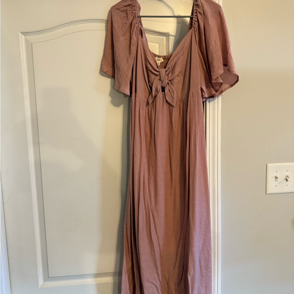 Pinkblush Ott Dusty Rose Midi Dress with Tie Front baby shower girl pink dress - Picture 2 of 7